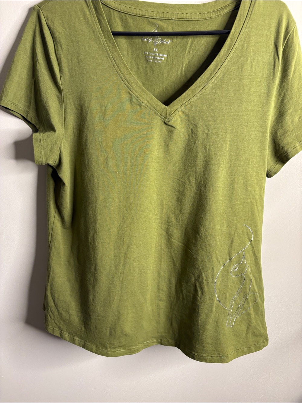 Baby Phat Olive Green V-Neck Short Sleeve Tee with Rhinestone Detail